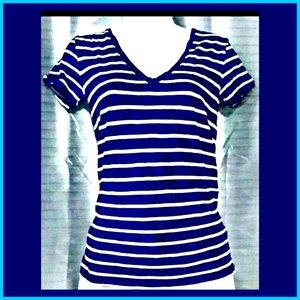 XS J.Crew New V-neck T Shirt blue & white …
